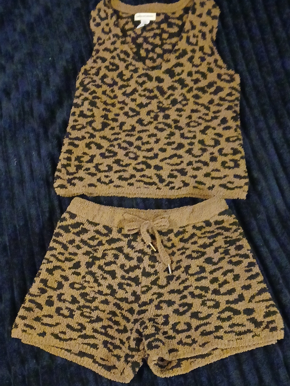 Cupcakes & Cashmere Teddy Style Knit Cheetah Print Sleeveless Top & Shorts Set